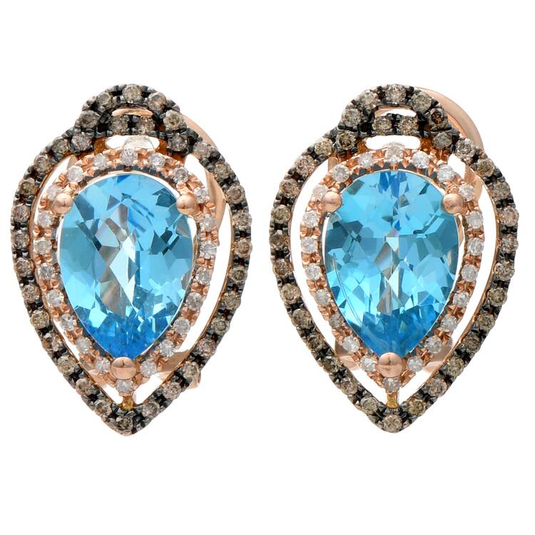 14KR Blue Topaz (4.48) & Brown & White (0.46) Diamond Earrings