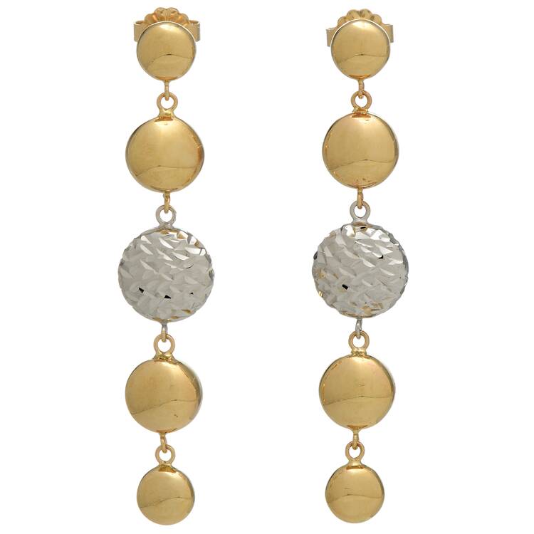 14KYW Two-Tone Ball Droplet Earrings