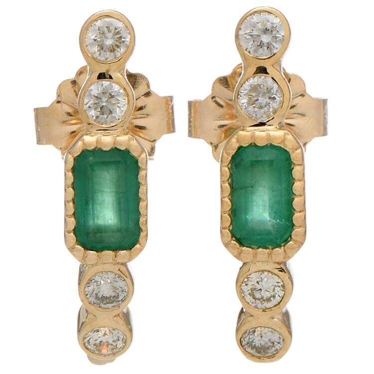 14KY Emerald(0.50) & Diamond(0.24) Half Hoop Earrings