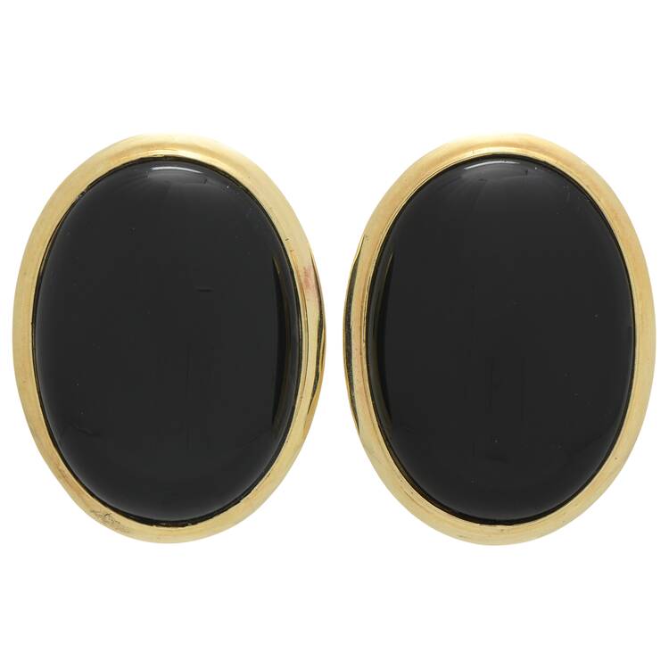 14KY Retro Modern Onyx (35.0) Cabochon Statement Earrings