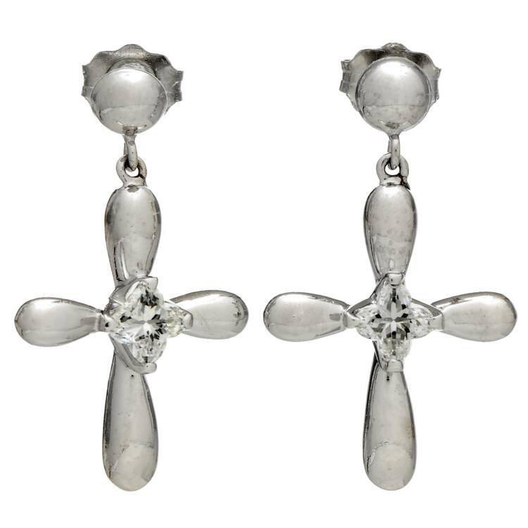 Platinum Fancy Cut Diamond (0.46) Cross Earrings