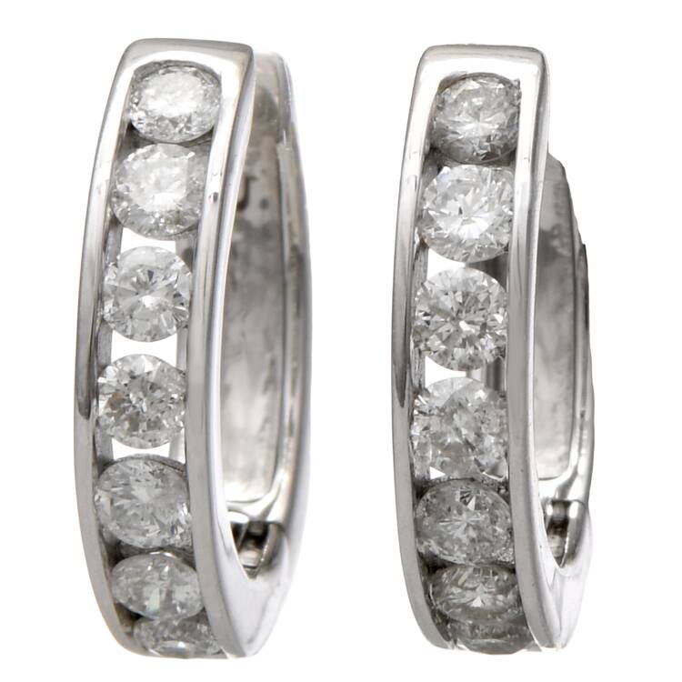 14KW Diamond (0.56) Channel Huggie Hoop Earrings
