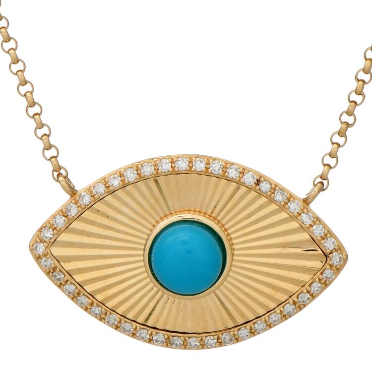 14KY Effy Radiant Eye Turquoise (0.50) & Diamond(0.10) Necklace