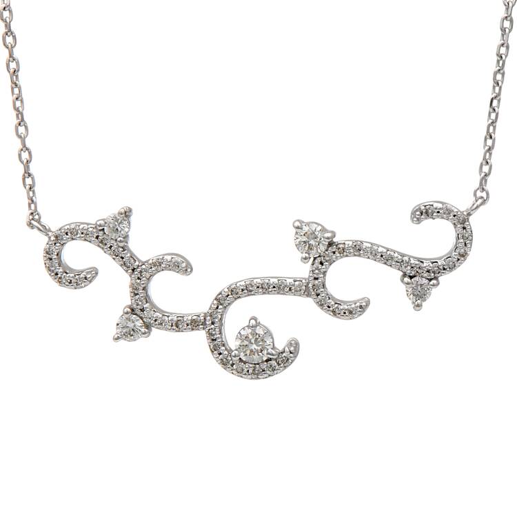 18KW Diamond(0.40) Scroll Motif Station Necklace