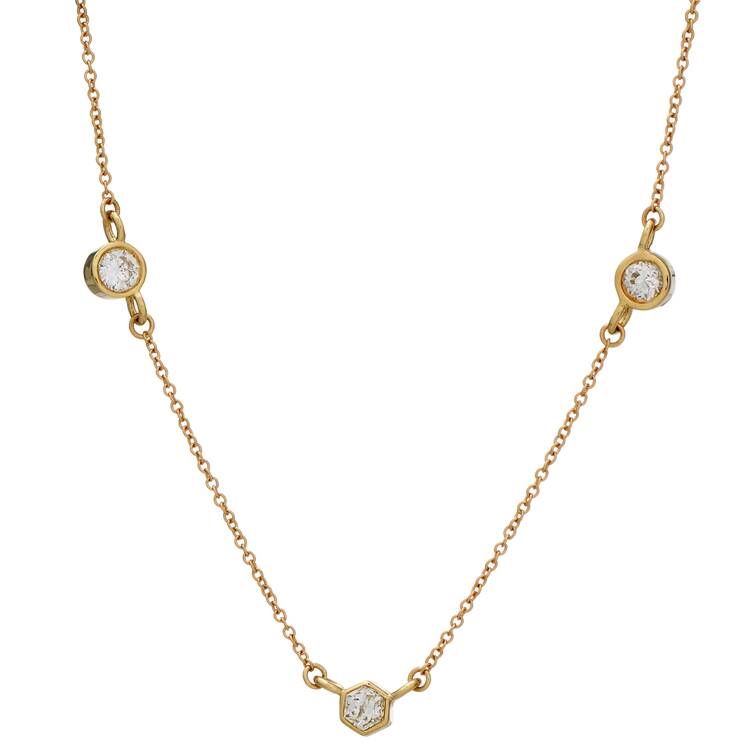 14KY Diamond(0.52) Trio Adjustable Station Necklace