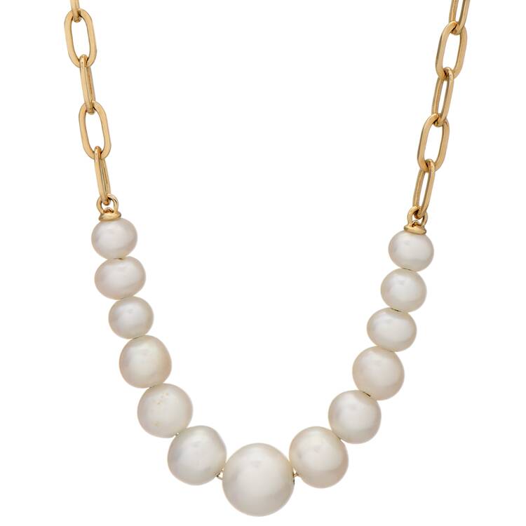 14KY Effy Freshwater Pearl (4.5-7.0mm) Paperclip Link Necklace