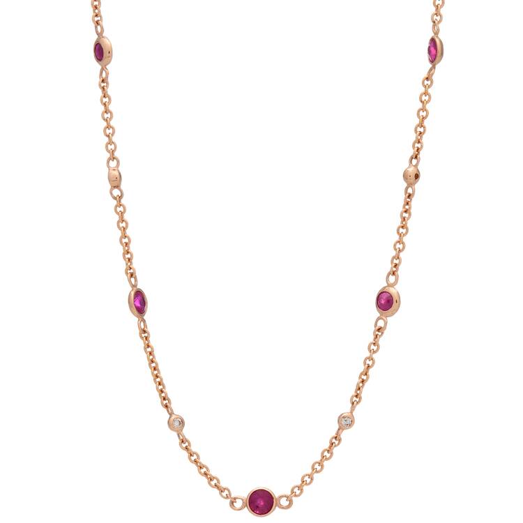 14KR Effy Amore Ruby(1.46) & Diamond(0.12) Adjustable Station Necklace