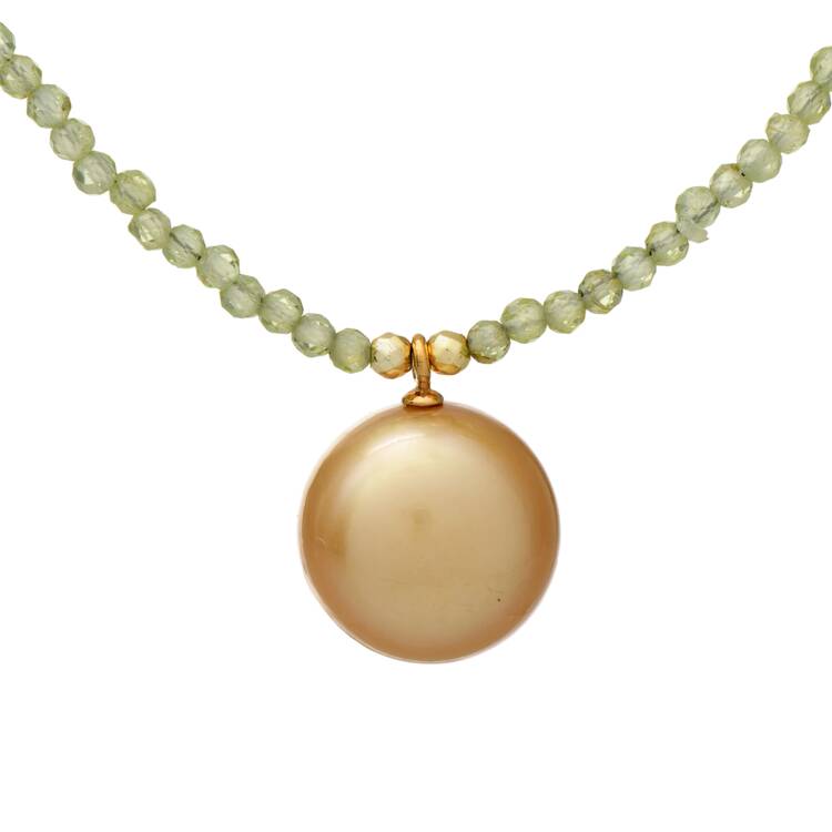 18KY Golden South Sea Pearl (12.5 mm) & Peridot (6.0) Necklace
