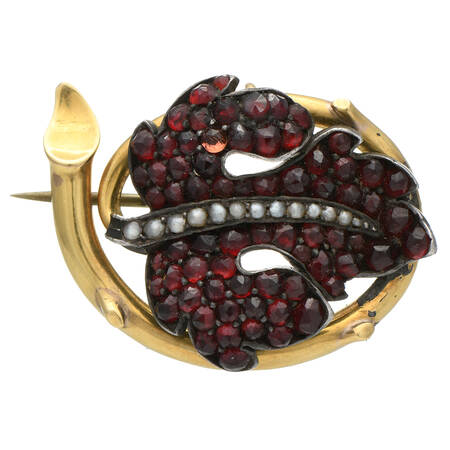 14KY Vintage Bohemian Garnet & Seed Pearl  Pendant/Pin