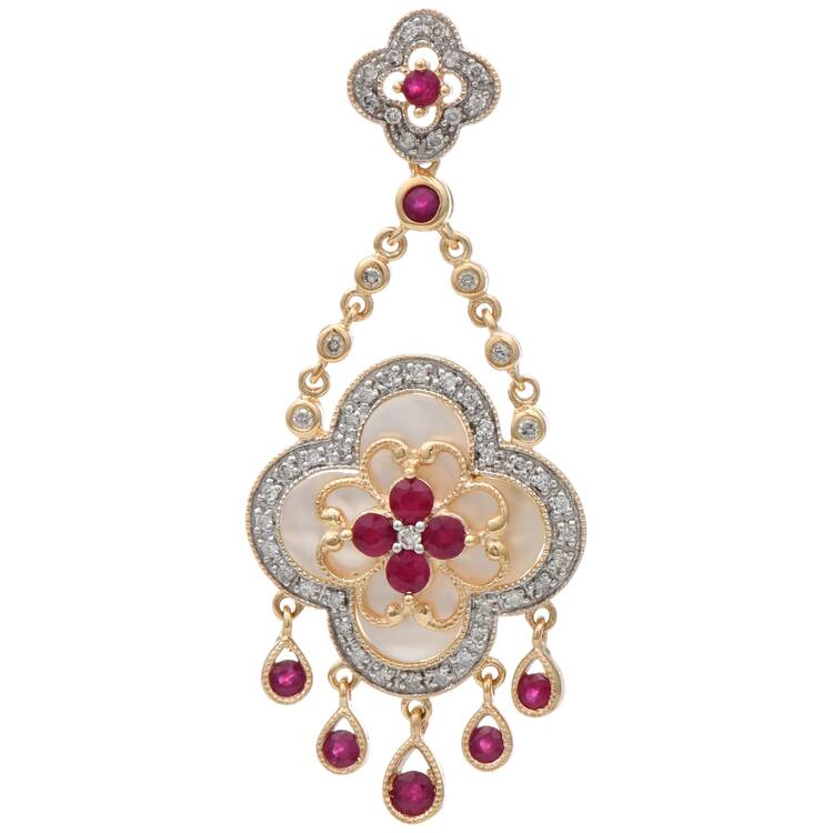 14KYW Ruby(0.78) Diamond(0.44) & Mother of Pearl Pendant
