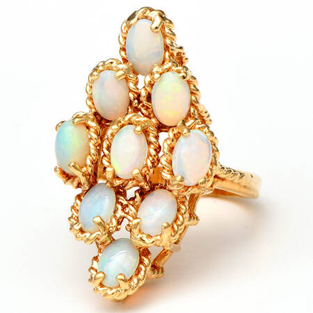 14KY Vintage White Opal Cluster Ring