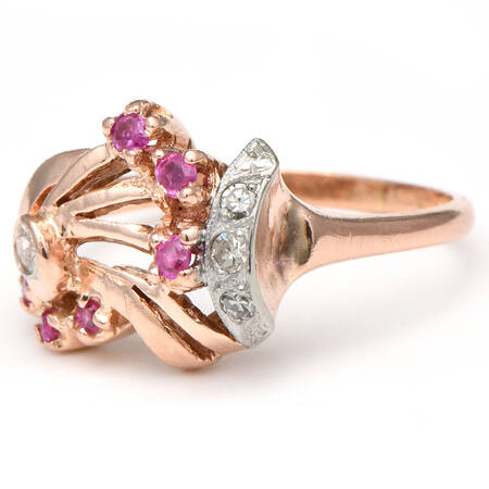 14KY Retro Modern Ruby & Diamond Ring