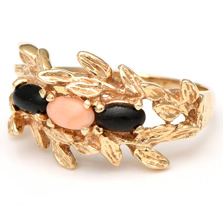 14KY Black & Pink Coral Leaf Ring