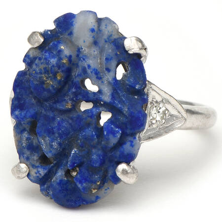 Platinum Carved Lapis Lazuli & Diamond Ring