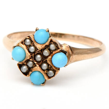 10KY Victorian Turquoise & Seed Pearl Ring