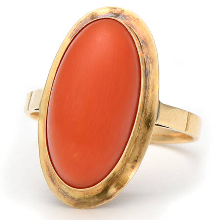 18KY Coral Bezel Ring