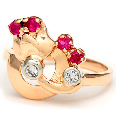 14KRW Retro Modern Diamond & Synthetic Ruby Ring