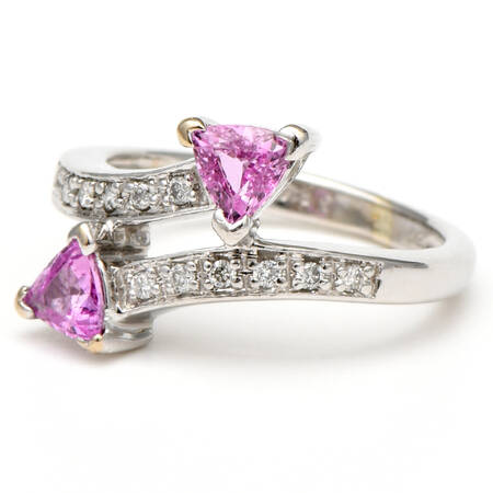 18KW Pink Sapphire(0.84) & Diamond(0.12) Bypass Ring