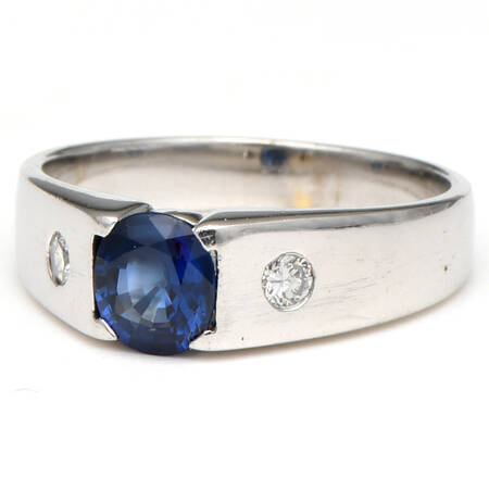 18KW Sapphire(0.90) & Diamond(0.12) Band Ring