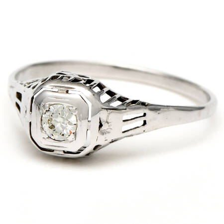 18KW Art Deco Diamond(0.12) Solitaire Ring