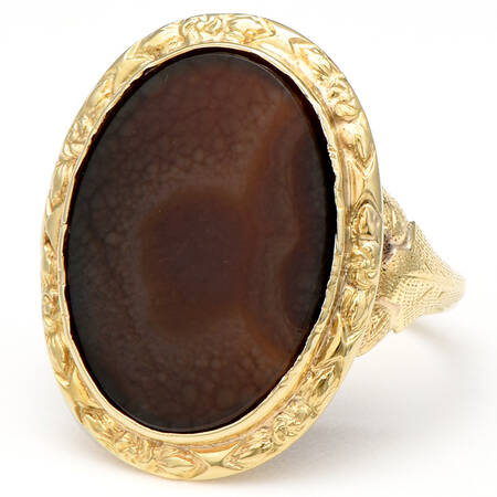 14KY Brown Landscape Agate Ring
