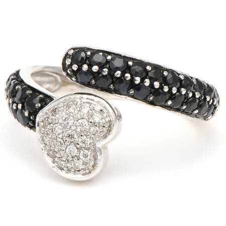 14KW Black Sapphire(1.68) & Pave Diamond Heart Ring