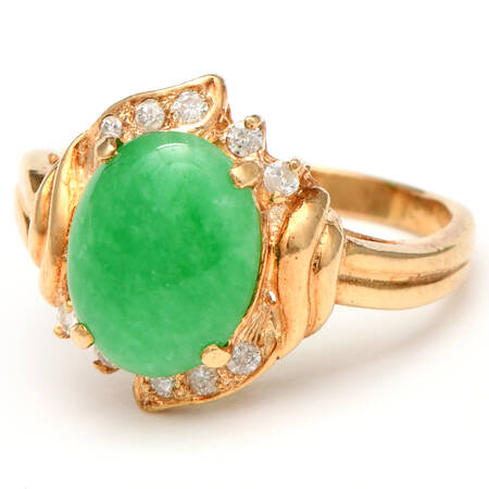 14KY Jadeite Jade (2.87) & Diamond (0.15) Ring