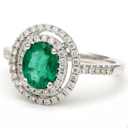 14KW Emerald(1.17) & Diamond(0.34) Double Halo Ring