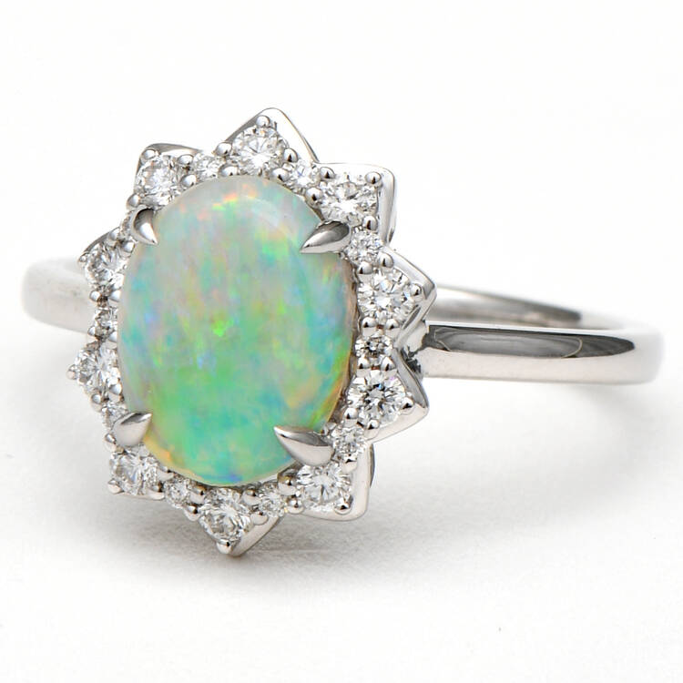 14KW Opal (1.10) & Diamond (0.29) Halo Ring