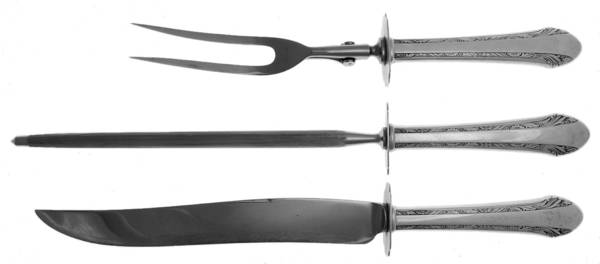 Chased Romantique (Sterling, 1933) Large 3-Piece Roast Carving Set w/ Stainless Blade