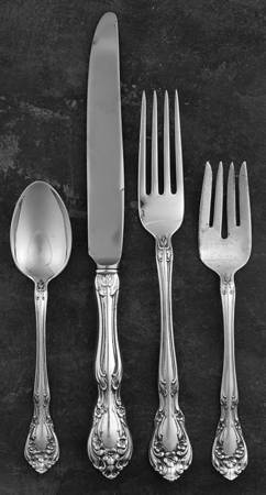 Chateau Rose (Sterling, 1940, No Monograms) 4 Piece Dinner Size Setting by Alvin