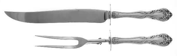 Chateau Rose (Sterling, 1940, No Monograms) Large 2-Piece Roast Carving Set w/ Stainless Blade
