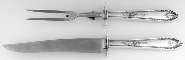 Della Robbia (Sterling, 1922, No Monograms) Large 2-Piece Roast Carving Set w/ Stainless Blade