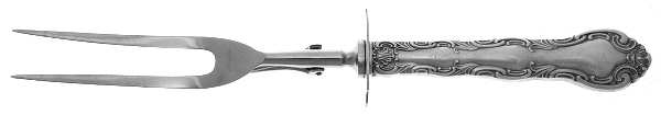 French Scroll (Sterling, 1953) Lg Carving/Roast Fork-Stn Prong w/Sterling Guard
