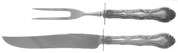 French Scroll (Sterling, 1953) 2 Piece Small Carving Set W/ Sterling Guard