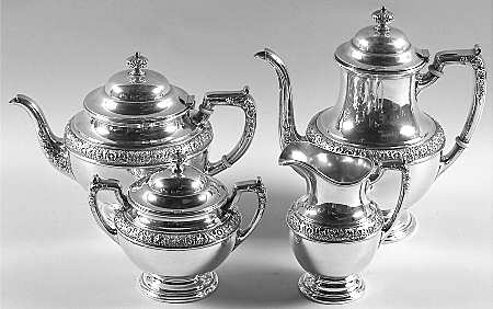 Bridal Bouquet (Sterling, Hollowware) 4 Piece Tea Set (SCP, STP, SCR, SSU)