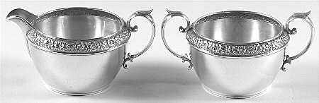 Bridal Bouquet (Sterling, Hollowware) Mini Sterling Creamer and Open Sugar