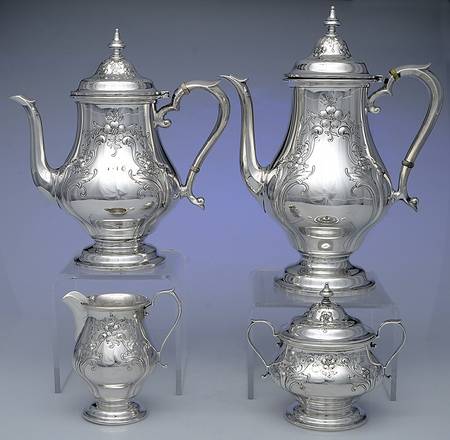 Chateau Rose (Sterling, 1940, Hollowware) 4 Piece Tea Set (SCP, STP, SCR, SSU)