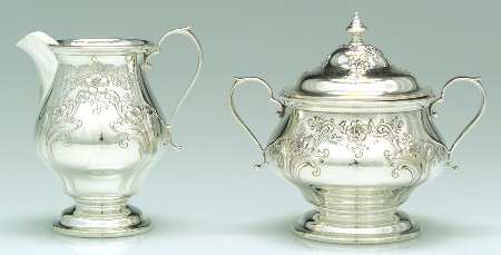 Chateau Rose (Sterling, 1940, Hollowware) Creamer & Sugar Bowl with Lid Set