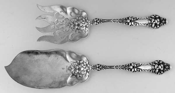 Orange Blossom Old (Sterling, 1905, FlrlBowl, NoMono) Solid 2-Piece Small Fish Serving Set