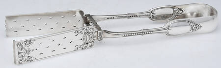 Kenilworth (Sterling, 1850) Bright Cut Solid Yoked Asparagus Tongs