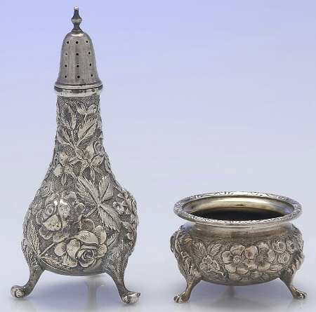 Repousse (Sterling, Hollowware) Open Salt Master & Pepper Shaker Set
