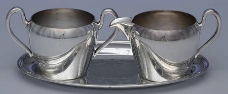 Silverplate Hollowware Creamer, Open Sugar & Tray Set by Academy