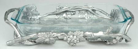Grape (Aluminum, Hollowware) 3 Qt Glass Rectangular Casserole W/Holder