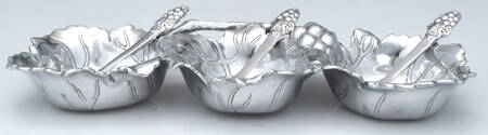 Grape (Aluminum, Hollowware) (4 Pc) Condiment Set (3 Section Bowl & 3.Spoons)