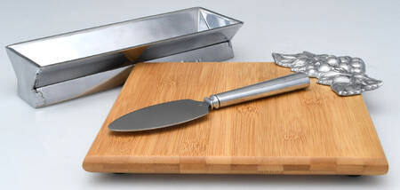 Grape (Aluminum, Hollowware) Wood Cheese Board & Cracker Tray with Knife Set