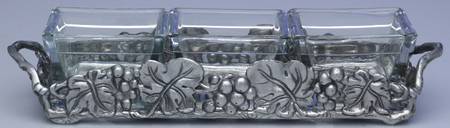 Grape (Aluminum, Hollowware) Caddy with 3 Glass Relish Liners