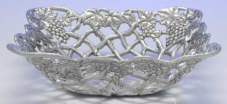 Grape (Aluminum, Hollowware) 11" Square Openwork Basket by Arthur Court