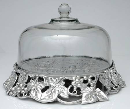 Grape (Aluminum, Hollowware) 11" Cake Stand with Glass Dome