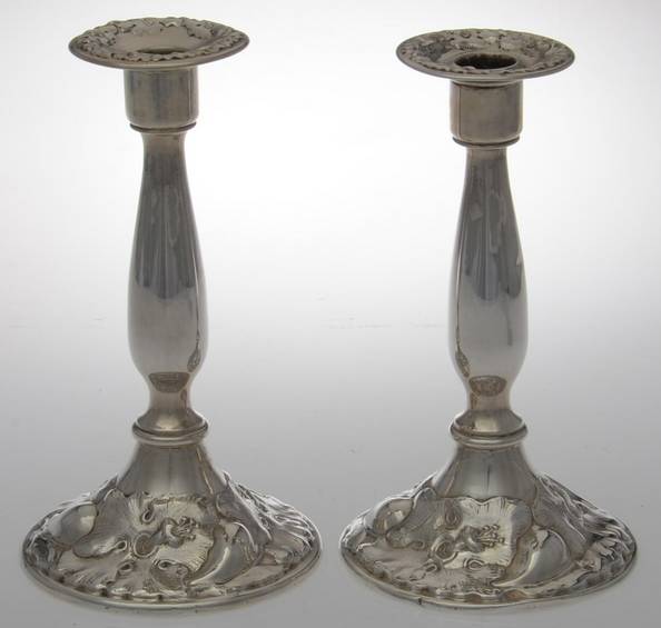 304 (Sterling, Hollowware) Pair of 8" Weighted Candlesticks by Adelphi